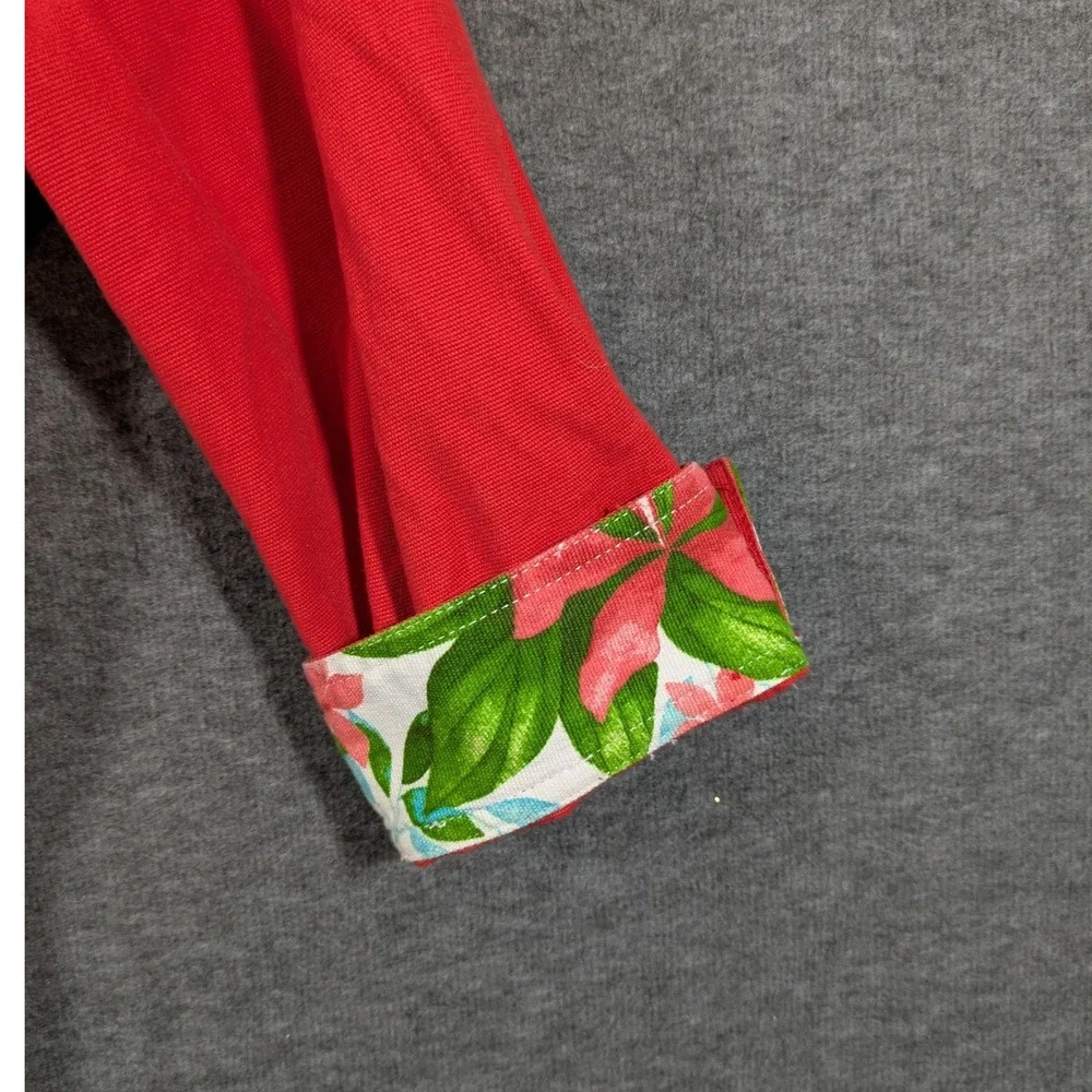 Liz Claiborne Button Up 3/4‎ Sleeve Red Floral Denim Style Jacket Size XL